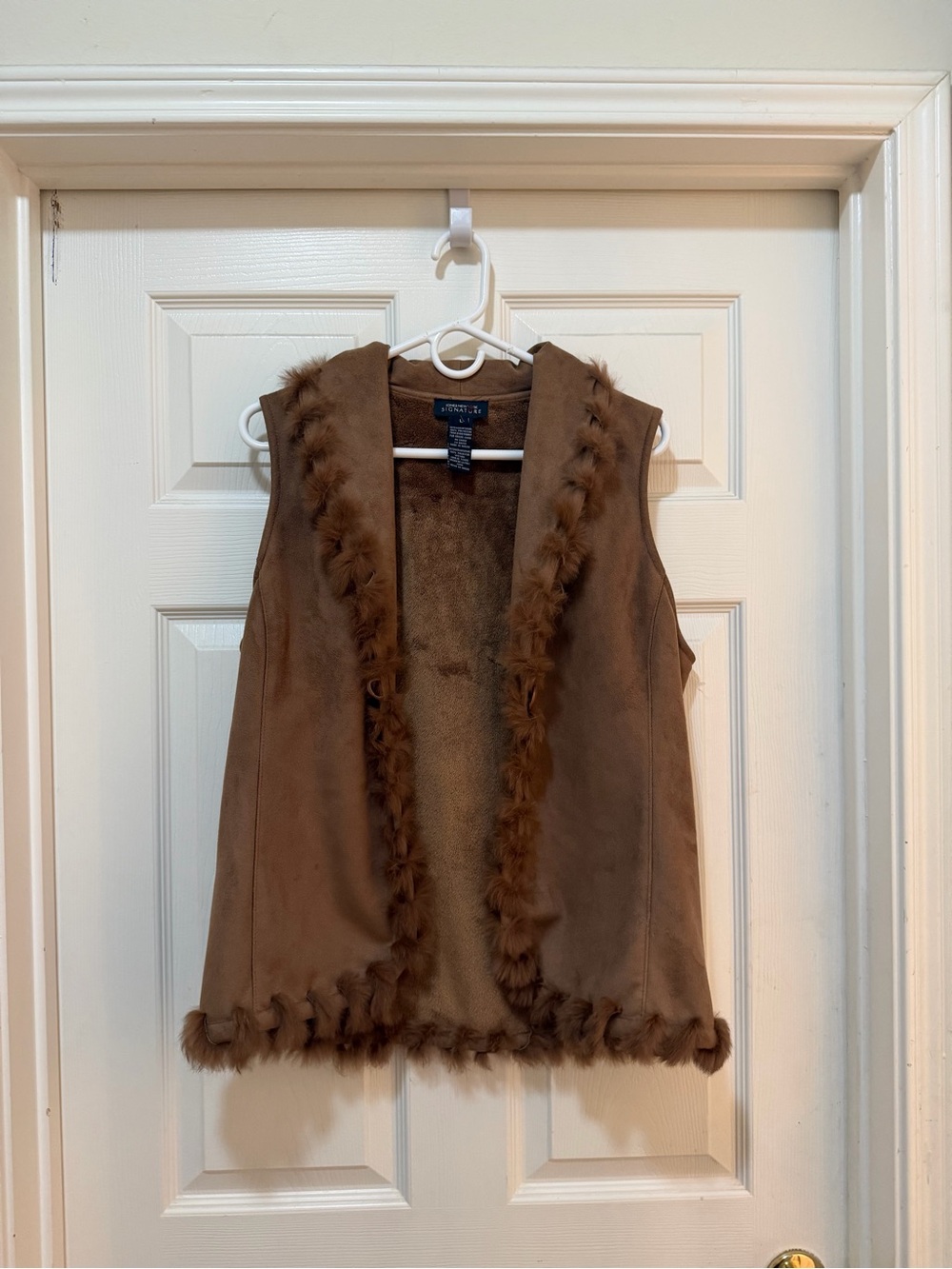 Jones New York Signature Faux Suede Vest with Rabbit Fur Trim – Size L